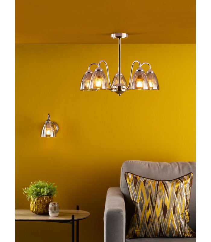 Glynis 5 Light Semi-Flush Polished Nickel and Smoked Ribbed Glass-4