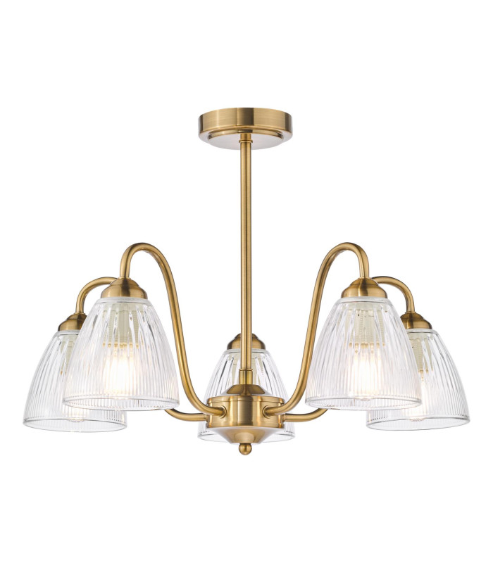 Glynis 5 Light Semi-Flush Antique Bronze and Ribbed Glass-1