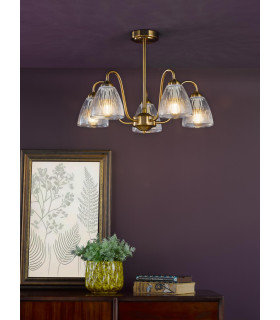 Glynis 5 Light Semi-Flush Antique Bronze and Ribbed Glass-2