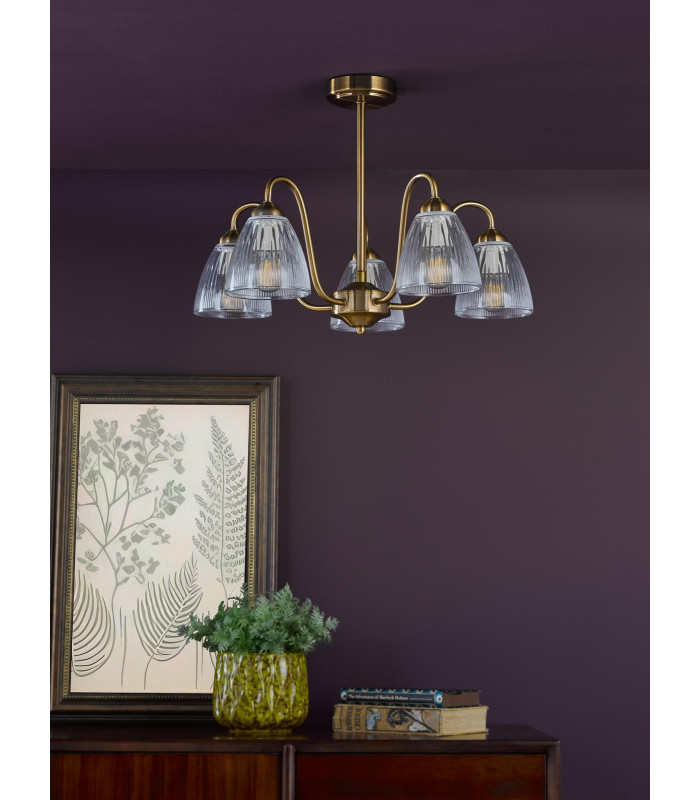 Glynis 5 Light Semi-Flush Antique Bronze and Ribbed Glass-3