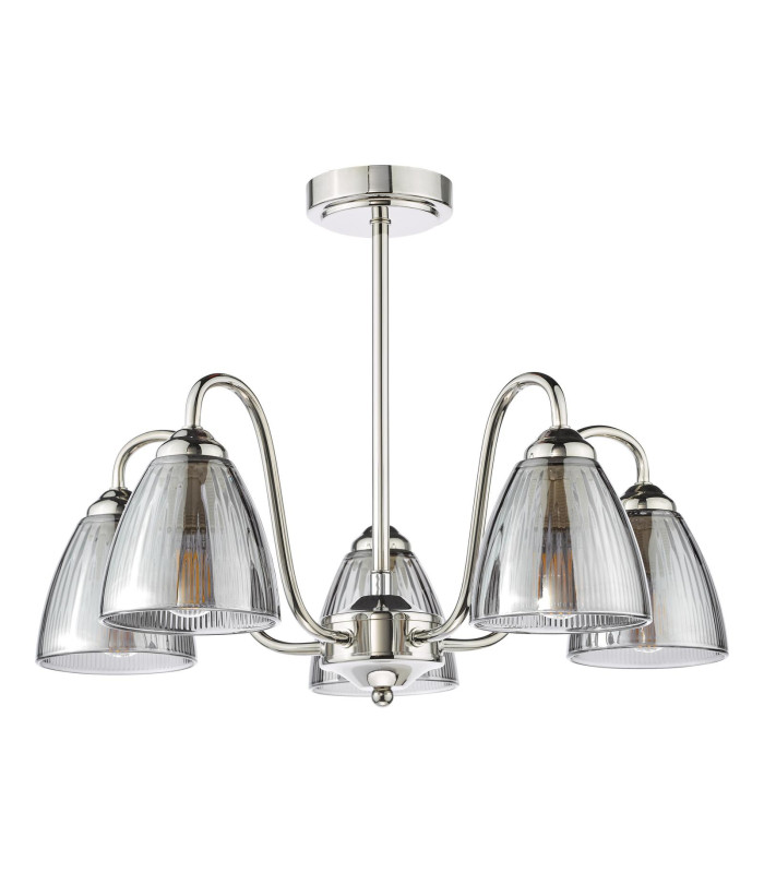 Glynis 5 Light Semi-Flush Polished Nickel and Smoked Ribbed Glass-7