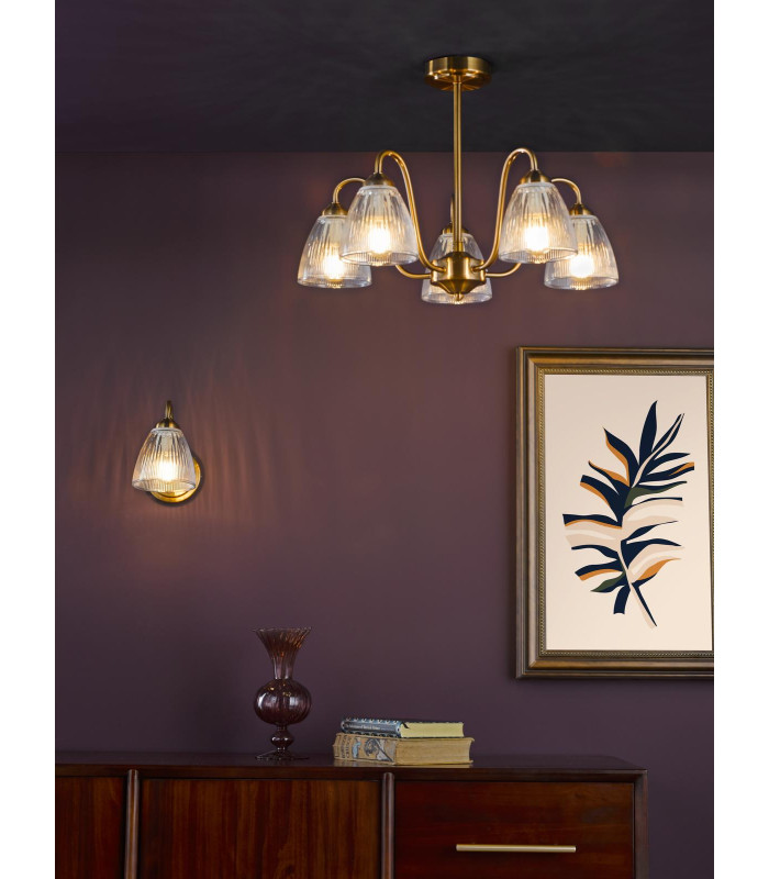 Glynis 5 Light Semi-Flush Antique Bronze and Ribbed Glass-4
