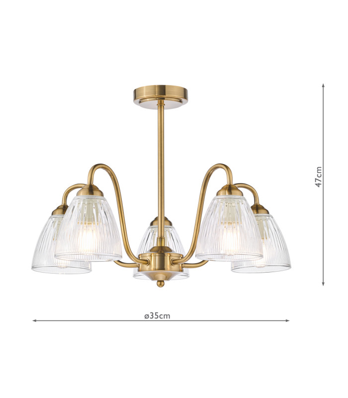 Glynis 5 Light Semi-Flush Antique Bronze and Ribbed Glass-6