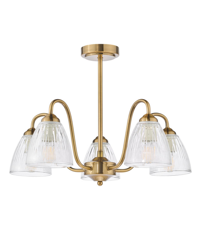 Glynis 5 Light Semi-Flush Antique Bronze and Ribbed Glass-7