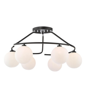 Luana 6 Light Semi-Flush Matt Black and Opal Glass-1