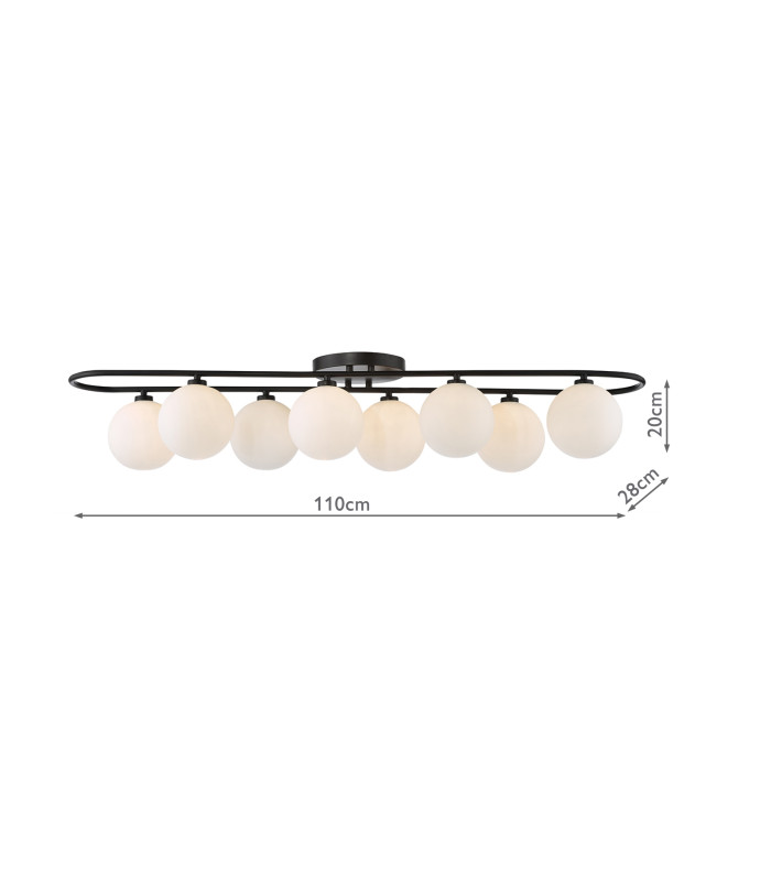 Luana 8 Light Semi-Flush Matt Black and Opal Glass-4