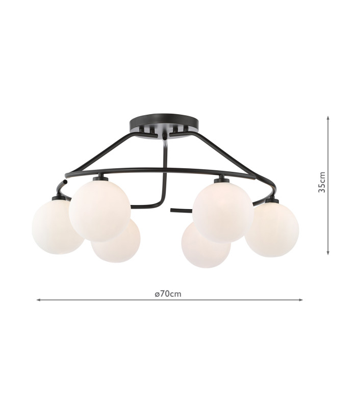 Luana 6 Light Semi-Flush Matt Black and Opal Glass-4