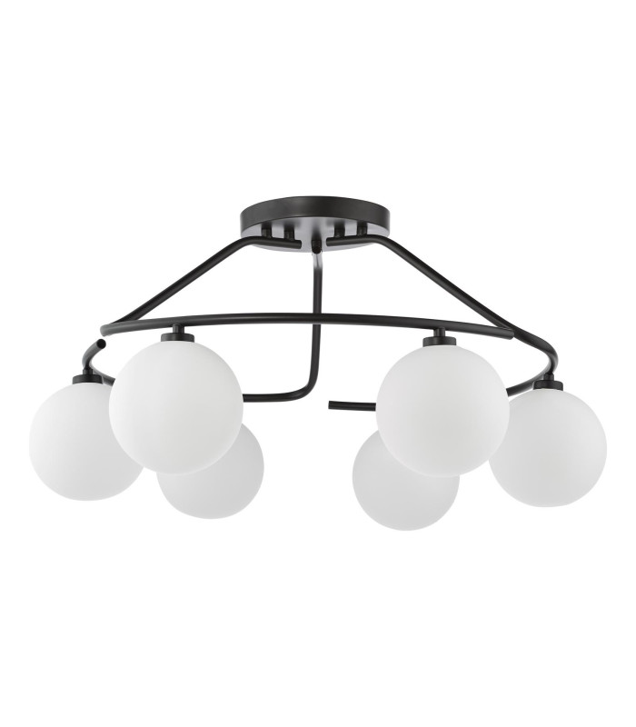Luana 6 Light Semi-Flush Matt Black and Opal Glass-5