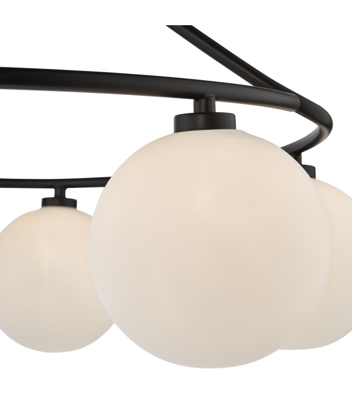 Luana 6 Light Semi-Flush Matt Black and Opal Glass-6