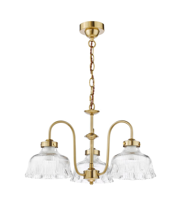 Maude 3 Light Armed Ceiling Pendant Natural Brass and Ribbed Glass-5