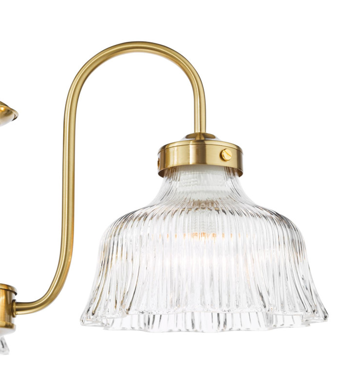 Maude 3 Light Armed Ceiling Pendant Natural Brass and Ribbed Glass-6