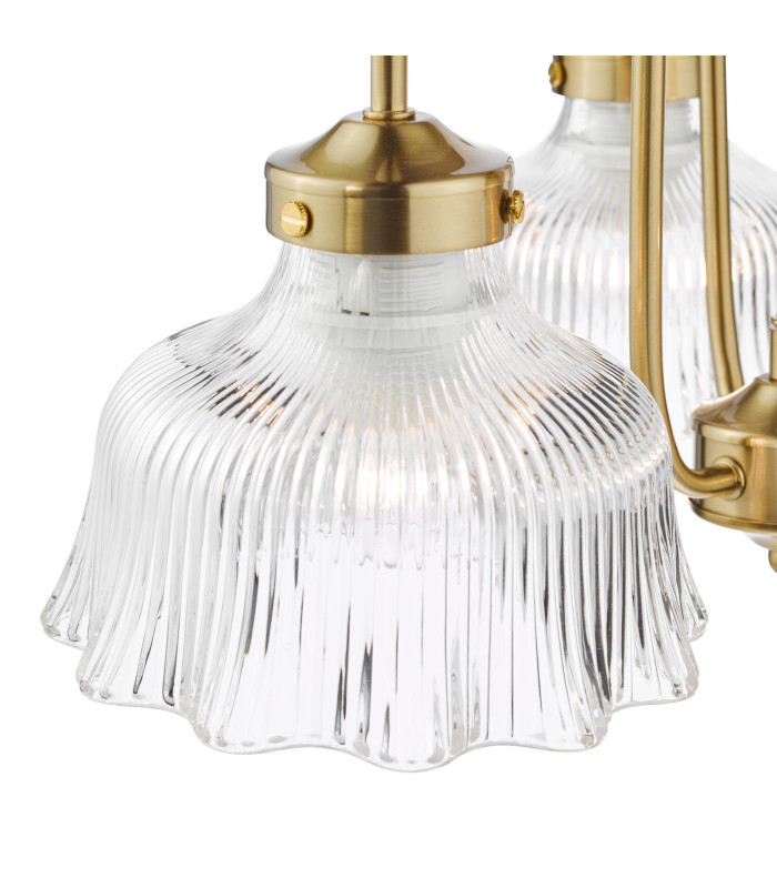 Maude 3 Light Armed Ceiling Pendant Natural Brass and Ribbed Glass-7