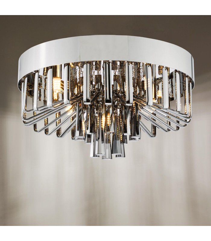 Olin 5 Light Flush Polished Chrome and Smoked Glass-6