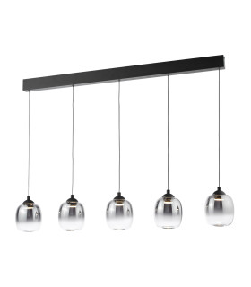 Ramona 5 Light Bar Ceiling Pendant Matt Black and Smoked Ombre Glass LED-1