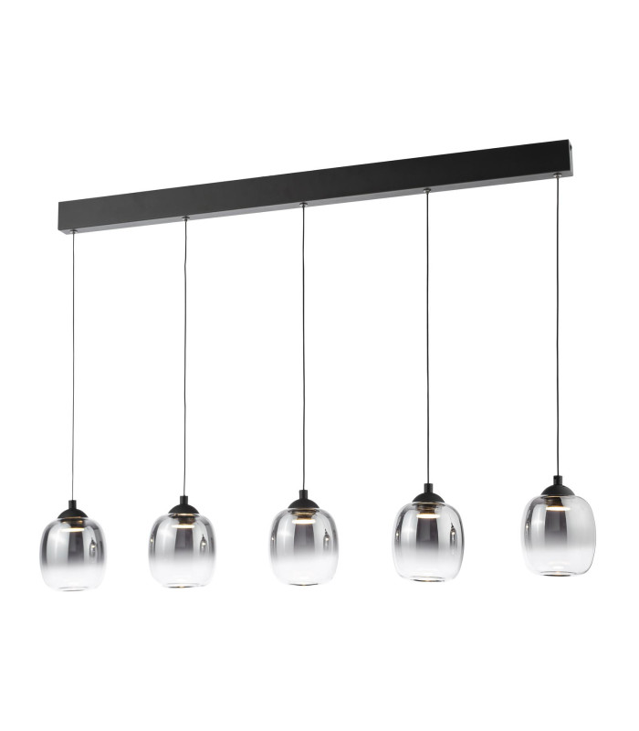 Ramona 5 Light Bar Ceiling Pendant Matt Black and Smoked Ombre Glass LED-1