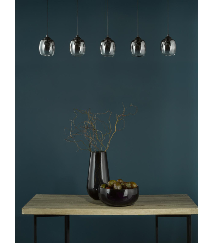 Ramona 5 Light Bar Ceiling Pendant Matt Black and Smoked Ombre Glass LED-3