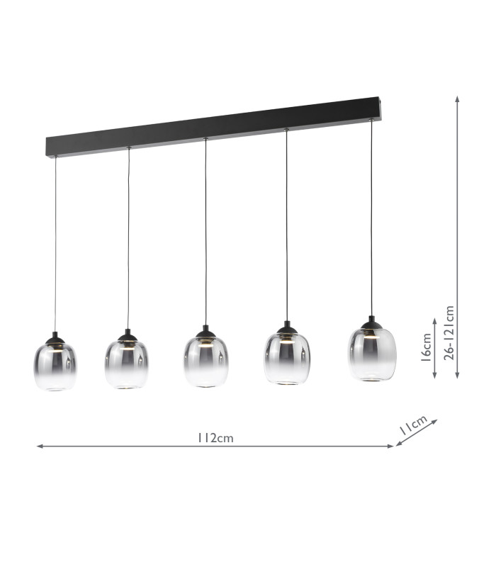 Ramona 5 Light Bar Ceiling Pendant Matt Black and Smoked Ombre Glass LED-4