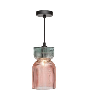 Rhubarb Ceiling Pendant Pink and Green Ribbed Glass-1