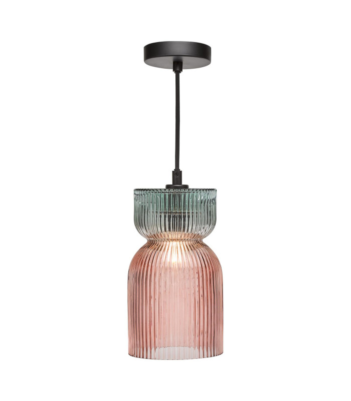 Rhubarb Ceiling Pendant Pink and Green Ribbed Glass-1