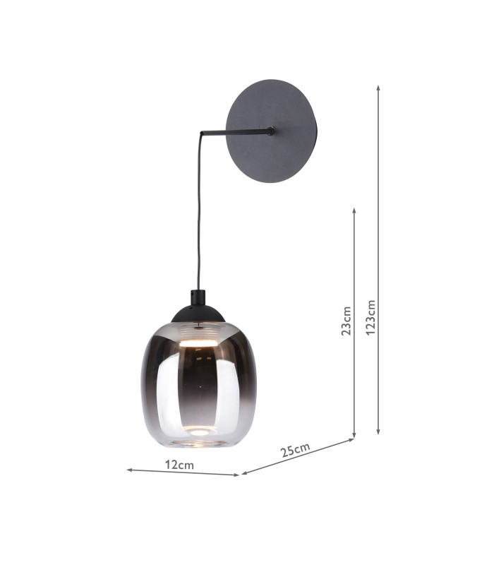 Ramona Ceiling Pendant/Wall Light Matt Black Ombre Glass LED-6