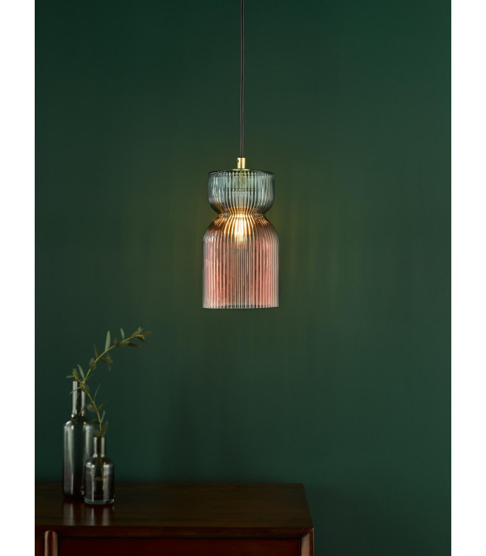 Rhubarb Ceiling Pendant Pink and Green Ribbed Glass-2