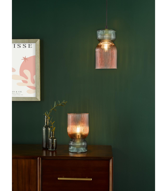 Rhubarb Ceiling Pendant Pink and Green Ribbed Glass-4