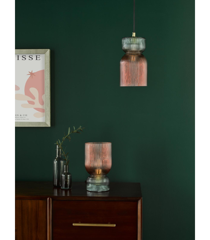 Rhubarb Ceiling Pendant Pink and Green Ribbed Glass-5