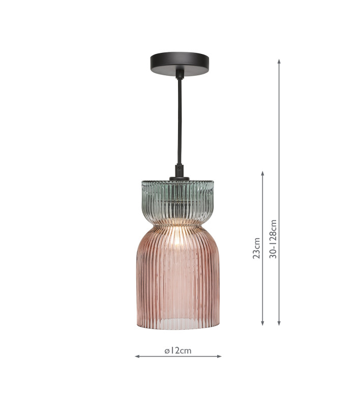 Rhubarb Ceiling Pendant Pink and Green Ribbed Glass-6
