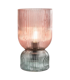 Rhubarb Table Lamp Pink and Green Ribbed Glass-1