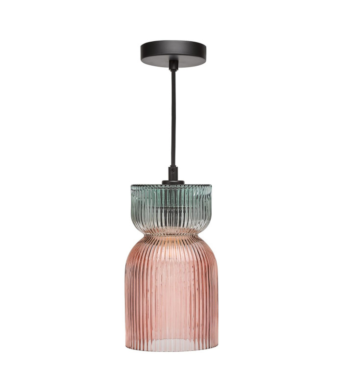 Rhubarb Ceiling Pendant Pink and Green Ribbed Glass-7