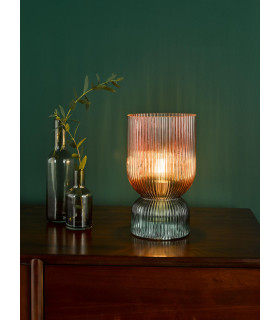 Rhubarb Table Lamp Pink and Green Ribbed Glass-2