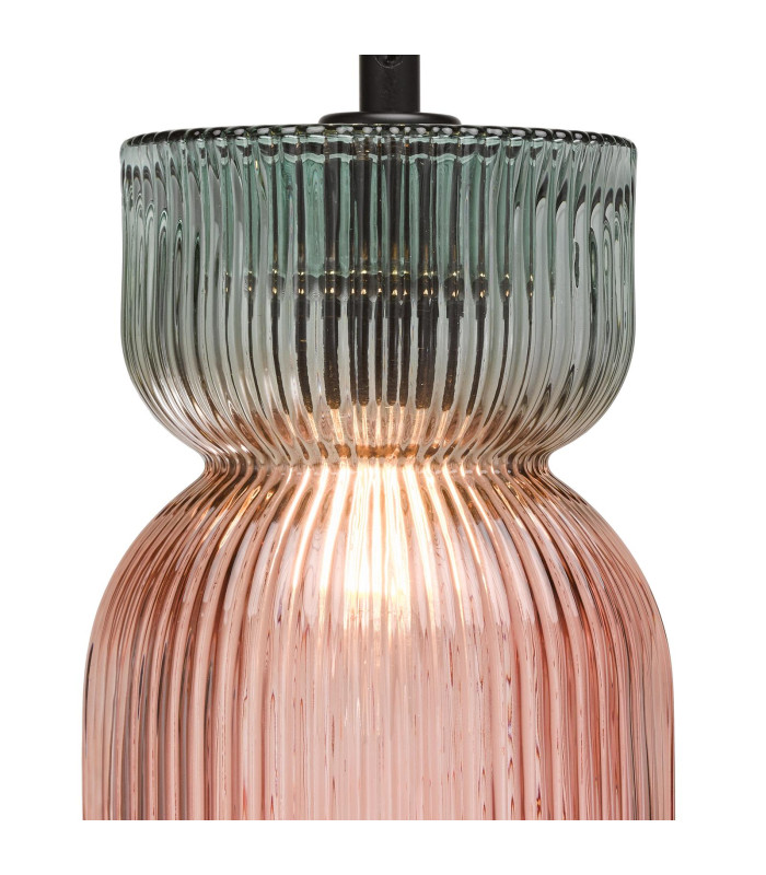 Rhubarb Ceiling Pendant Pink and Green Ribbed Glass-8