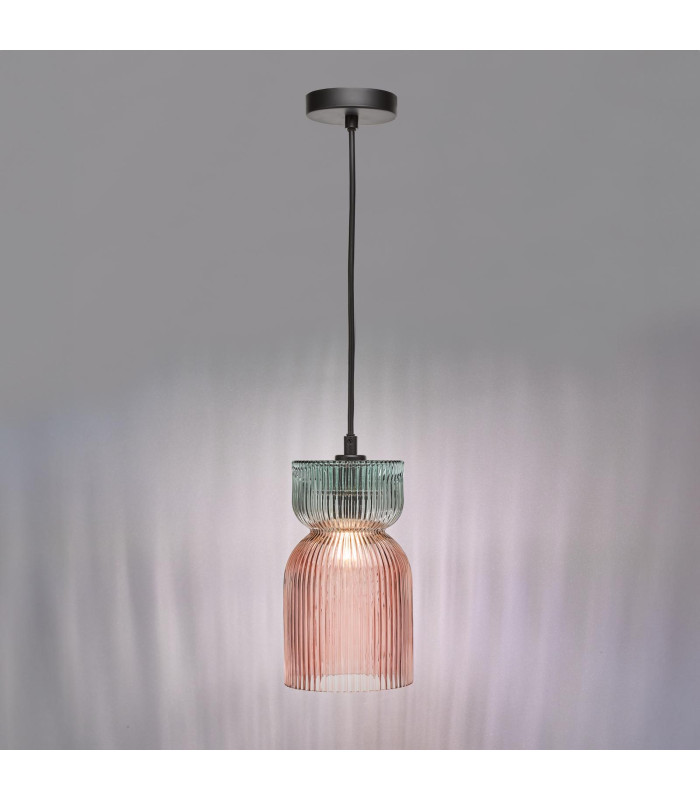 Rhubarb Ceiling Pendant Pink and Green Ribbed Glass-10