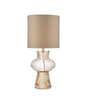Suelita Table Lamp Brown Ribbed Glass and Antique Brass With Shade-1