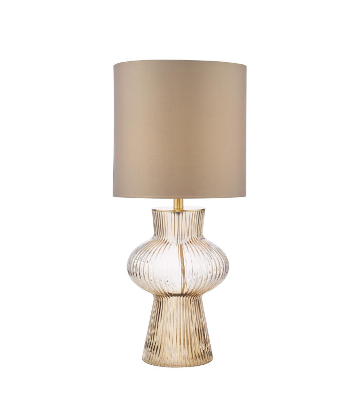 Suelita Table Lamp Brown Ribbed Glass and Antique Brass With Shade-1