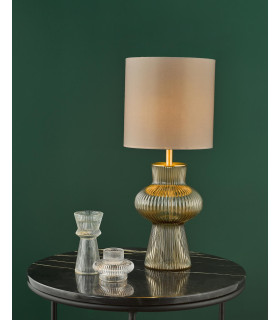 Suelita Table Lamp Brown Ribbed Glass and Antique Brass With Shade-2