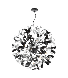 Swash Ceiling Pendant Black With Black & Aluminium Ribbons-1