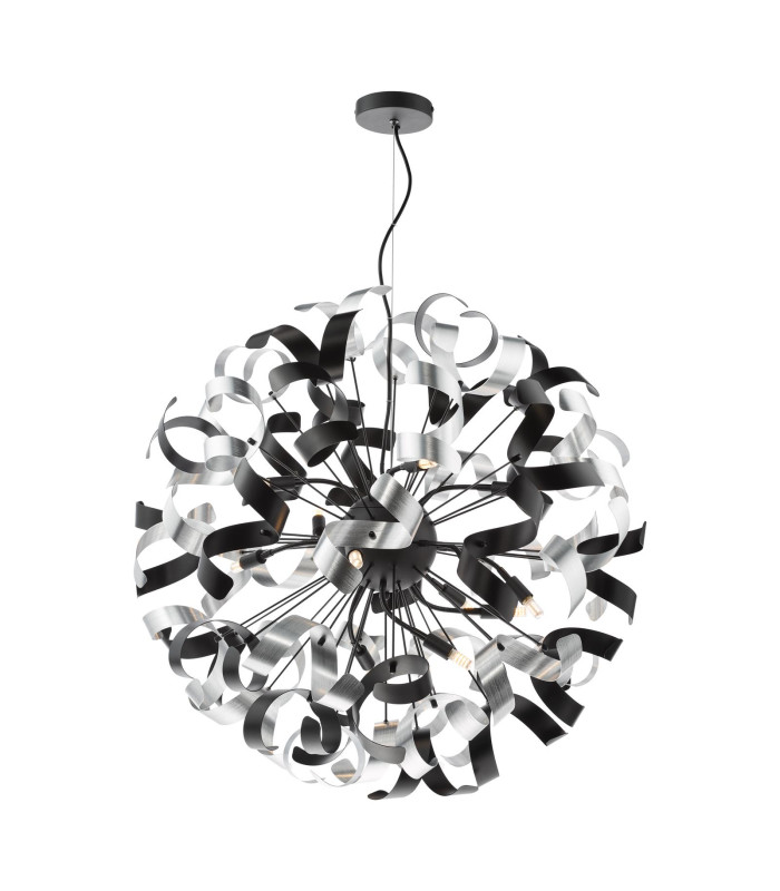 Swash Ceiling Pendant Black With Black & Aluminium Ribbons-1