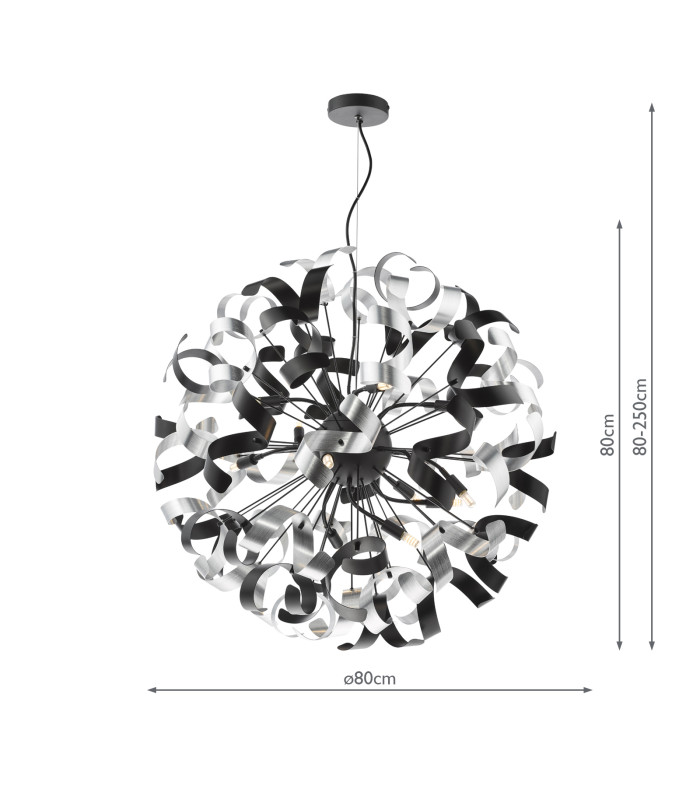 Swash Ceiling Pendant Black With Black & Aluminium Ribbons-2