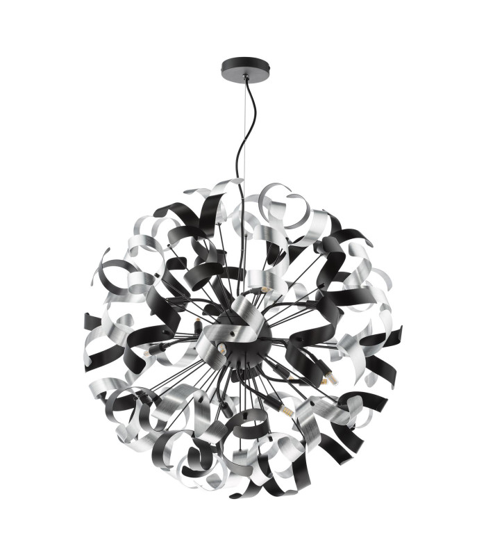 Swash Ceiling Pendant Black With Black & Aluminium Ribbons-3