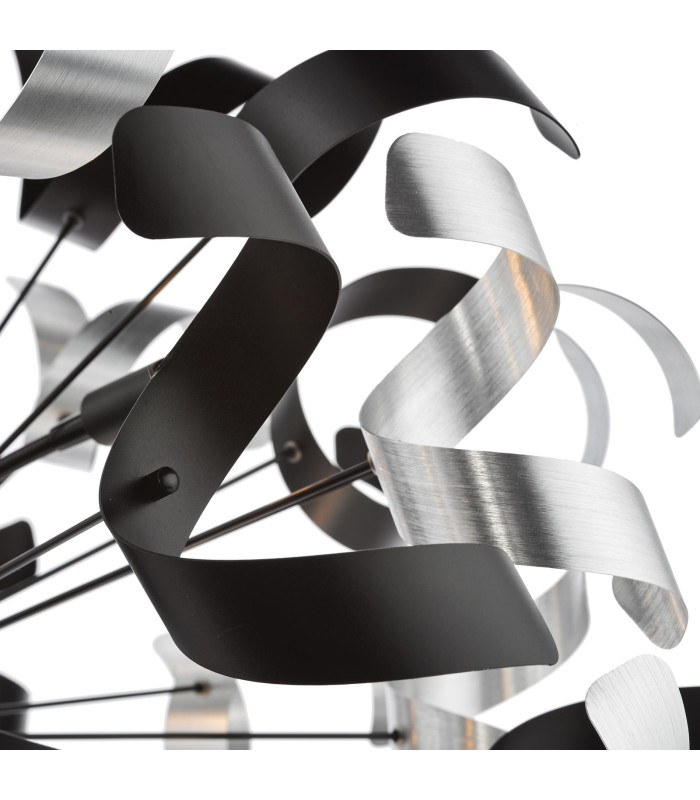 Swash Ceiling Pendant Black With Black & Aluminium Ribbons-4