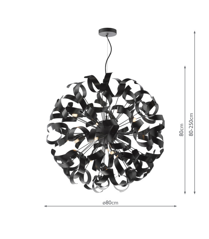 Swash Ceiling Pendant Black With Black Ribbons-2