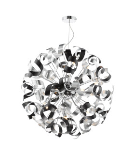 Swash Ceiling Pendant Polished Chrome With Black & Aluminium Ribbons-1