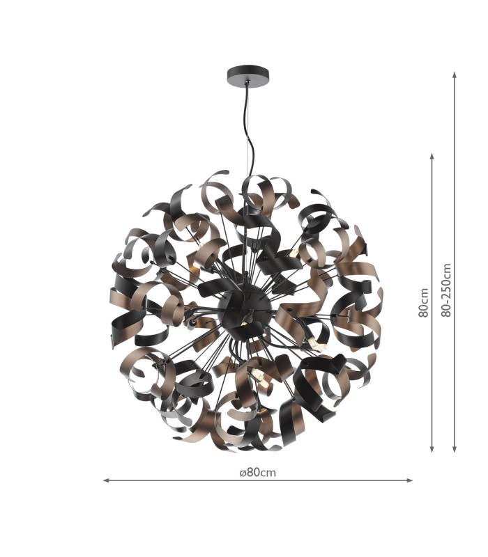 Swash Ceiling Pendant Black With Copper Ribbons-2