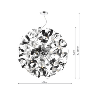 Swash Ceiling Pendant Polished Chrome With Black & Aluminium Ribbons-2