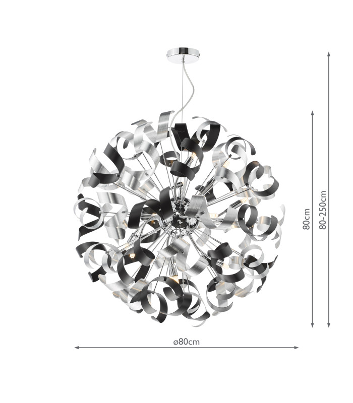 Swash Ceiling Pendant Polished Chrome With Black & Aluminium Ribbons-2