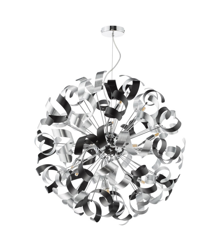 Swash Ceiling Pendant Polished Chrome With Black & Aluminium Ribbons-3