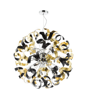 Swash Ceiling Pendant Polished Chrome With Black & Gold Ribbons-1