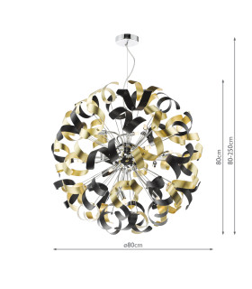 Swash Ceiling Pendant Polished Chrome With Black & Gold Ribbons-2