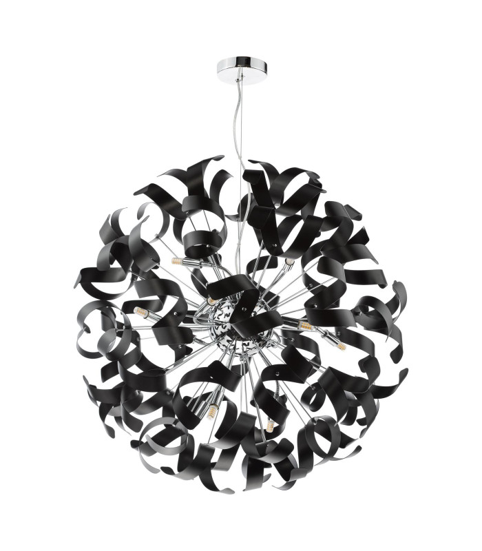 Swash Ceiling Pendant Polished Chrome With Black Ribbons-2